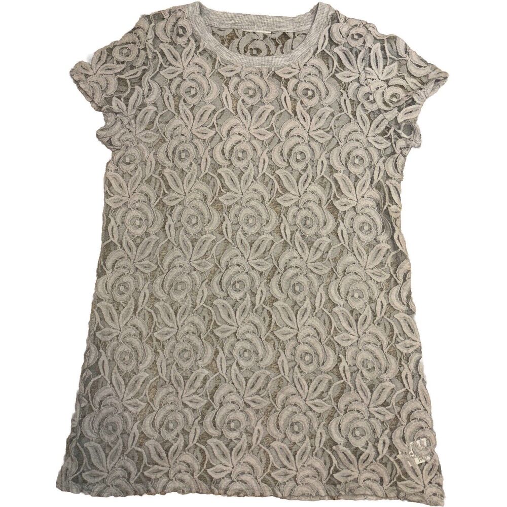 Anthropologie Paper Crane Small Grey Lace Sheer Tunic Dress Flower Fairy Kawaii